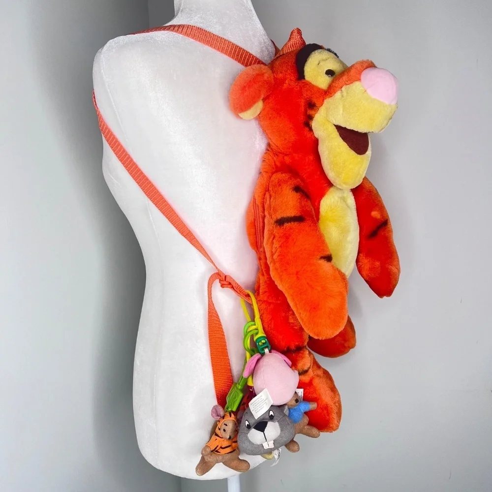 Vintage Walt Disney World 90s Tigger Plush Backpack with Keychains